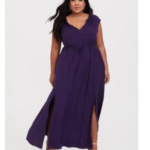 Excellent condition Torrid PURPLE CHALLIS SLIT MAXI DRESS size 1X